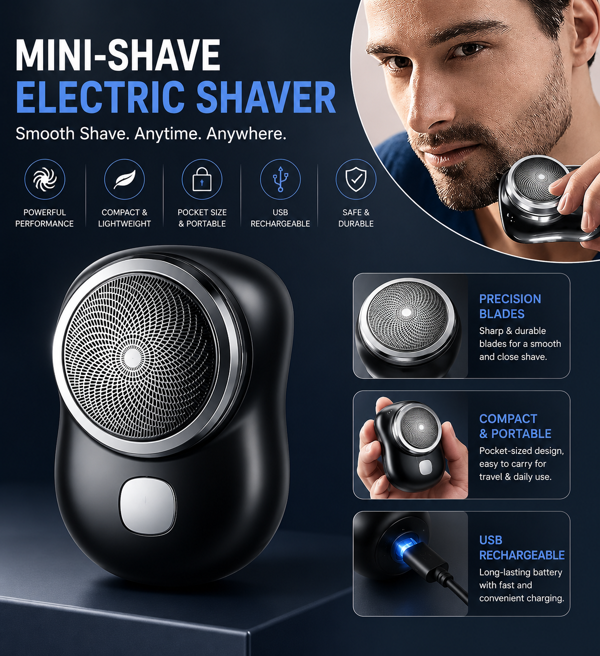 Mini-Shave Portable Electric Shaver, 2026 New Upgrade Mini Electric Razor Shavers for Men