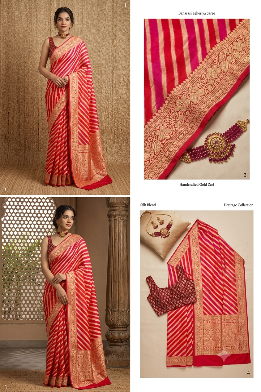 Red Jacquard Striped Saree for Women (Red, 6.3 m)