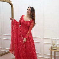 Women's Red Bandhani Styles Gown