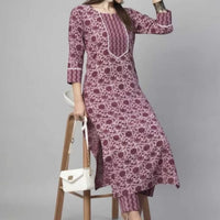 Floral Printed Women Cotton Women Kurta With Pant (2 Psc Set)