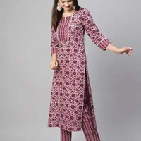 Floral Printed Women Cotton Women Kurta With Pant (2 Psc Set)