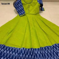YOVA STYLE Women Solid Cotton Rayon Anarkali Kurta (Light Green)