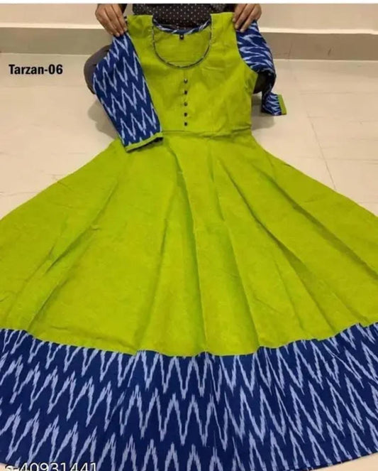YOVA STYLE Women Solid Cotton Rayon Anarkali Kurta (Light Green)