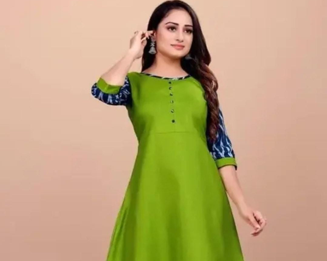 YOVA STYLE Women Solid Cotton Rayon Anarkali Kurta (Light Green)