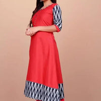 Women Solid Cotton Gown (Red)