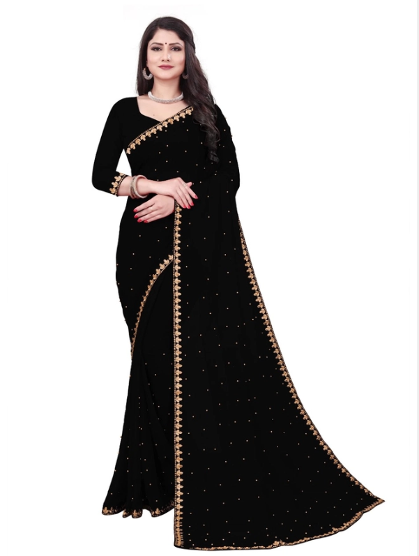 Women's Trending Glamour Black Saree
