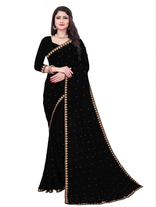 Women's Trending Glamour Black Saree