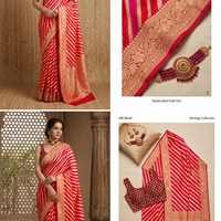 Red Jacquard Striped Saree for Women (Red, 6.3 m)