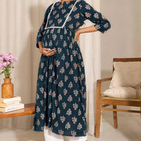 Floral Printed Notch Neck A-Line Maternity Kurta