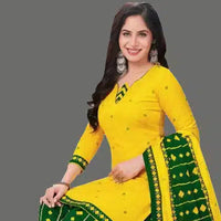 Product Name Ziva Essentials Women's Yellow & Green Floral Printed Crepe Unstitched Dress Material (With Dupatta)
