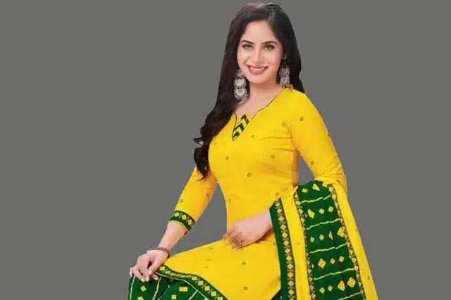 Product Name Ziva Essentials Women's Yellow & Green Floral Printed Crepe Unstitched Dress Material (With Dupatta)