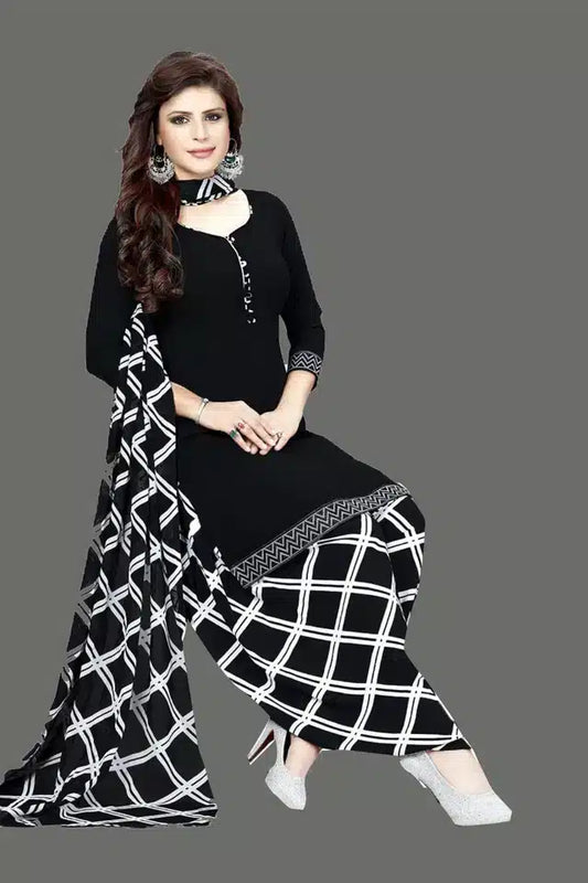 Women’s Black & White Crepe Printed Unstitched Dress Material