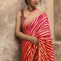 Red Jacquard Striped Saree for Women (Red, 6.3 m)