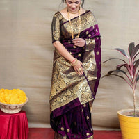 Banarasi Silk Woven Design Saree for Women (Purple, 6.3 m)