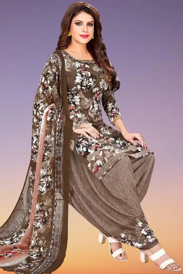Crepe Printed Unstitched Dress Material for Women (Beige, 2 m)