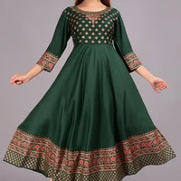 Rayon Printed Anarkali Kurti for Women (Green, S)