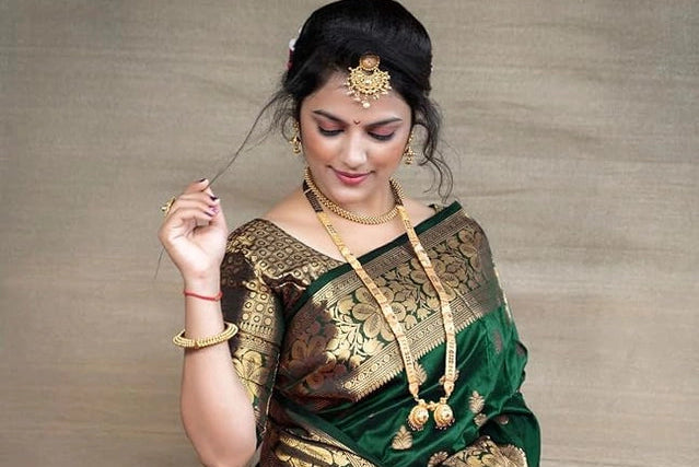 Women's Green Banarasi Silk Woven Design Saree (6.3 m)