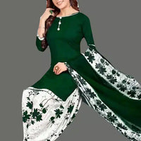 Women’s White &amp; Green Crepe Printed Unstitched Dress Material