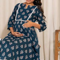 Floral Printed Notch Neck A-Line Maternity Kurta