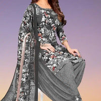Women's Grey Crepe Printed Unstitched Fabric (2 m)