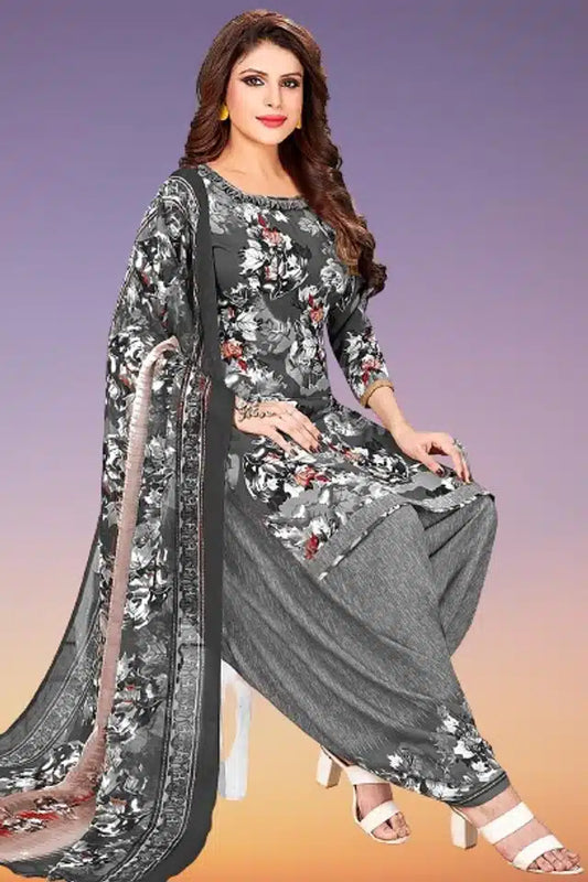 Women's Grey Crepe Printed Unstitched Fabric (2 m)